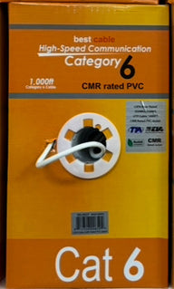 CAT6-1000: CMR SOLID 23AWG x 4C UTP CABLE 1000FT, 4 Colors