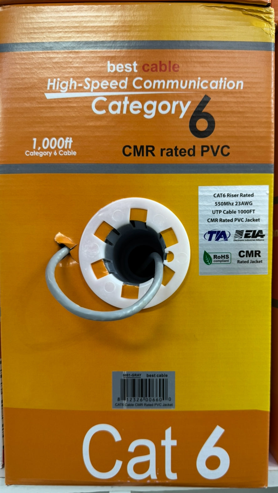CAT6-1000: CMR SOLID 23AWG x 4C UTP CABLE 1000FT, 4 Colors