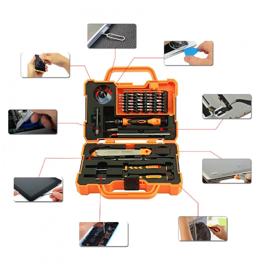 JAKEMY Tool Set / Tool Kit / Tool Box JM-8139 CR-V 47 in 1 Suction Cup / Sim Card Pin / Plastic Opening Tool / Stainless Knife / Metal Spudger / Curved Tweezers / Roller Opening Tool / Extension Bar / Magnetic Non-Slip Handle