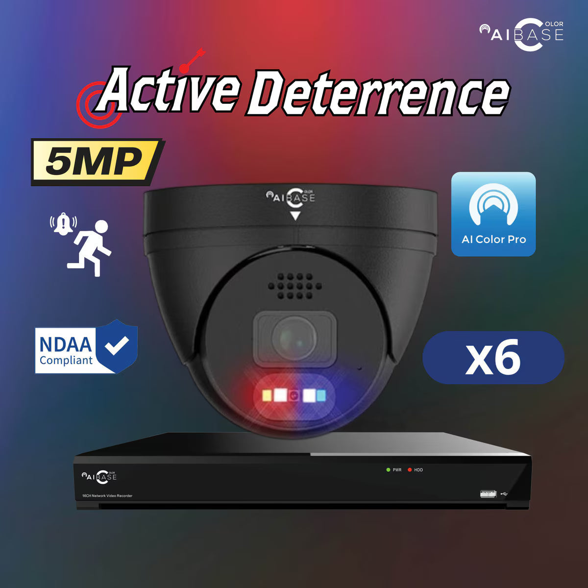 Aibase color 8ch 5MP kit, black (KIT-NV3108+6X3155B) (no HDD pre-installed)