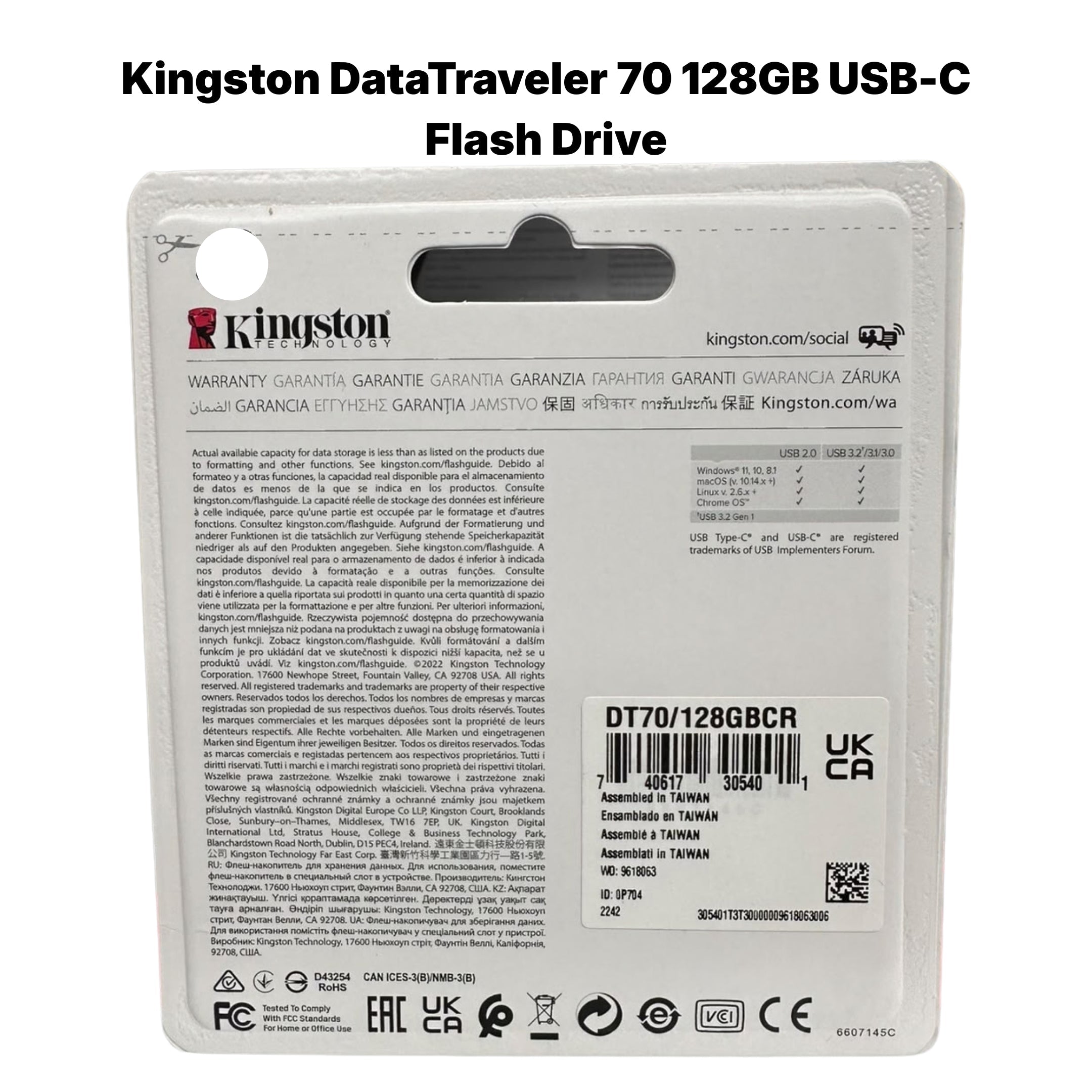 Kingston DataTraveler 70 128GB USB-C Flash Drive – USB 3.2 Gen 1 – DT70/128GB