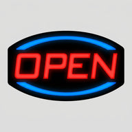 LED Oval "OPEN" Business Sign with 12V Power Adapter