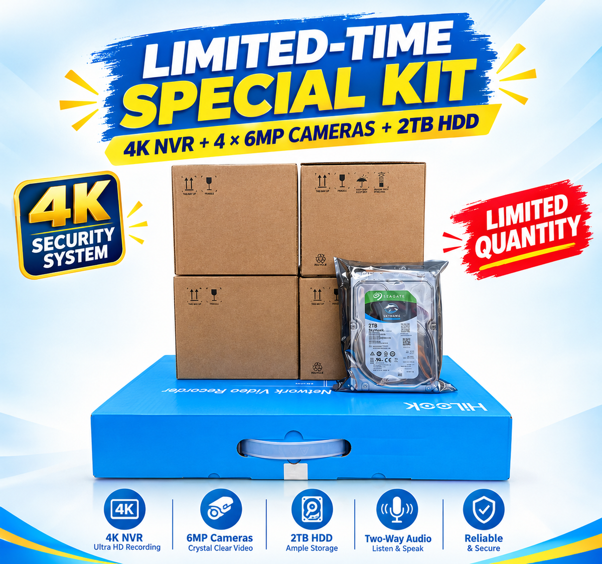 HiLook 4K Security Camera Kit – 4 × 6MP OEM IP Cameras, NVR, 2TB HDD ...