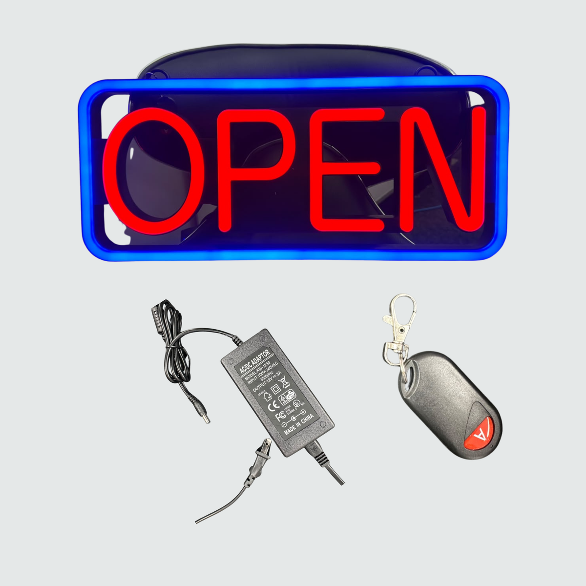 LED Open Sign with Remote Control & Power Adapter – Red and Blue Neon ...