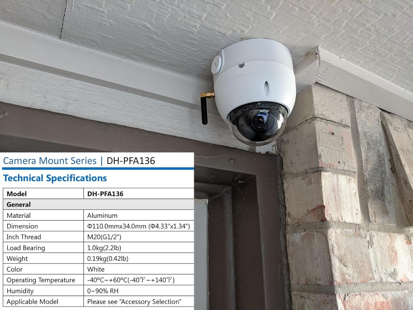 PFA136 Junction Box for Dahua IP Dome and Eyeball Camera, Whtie