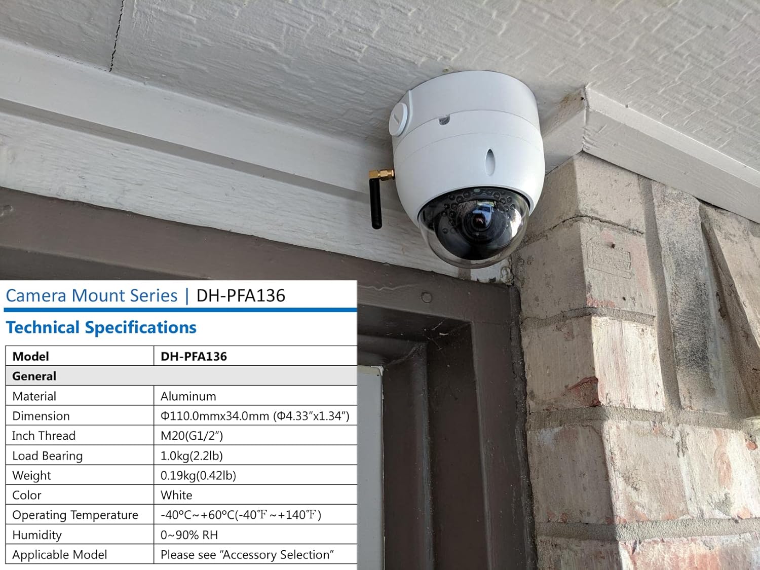 PFA136 Junction Box for Dahua IP Dome and Eyeball Camera, Whtie