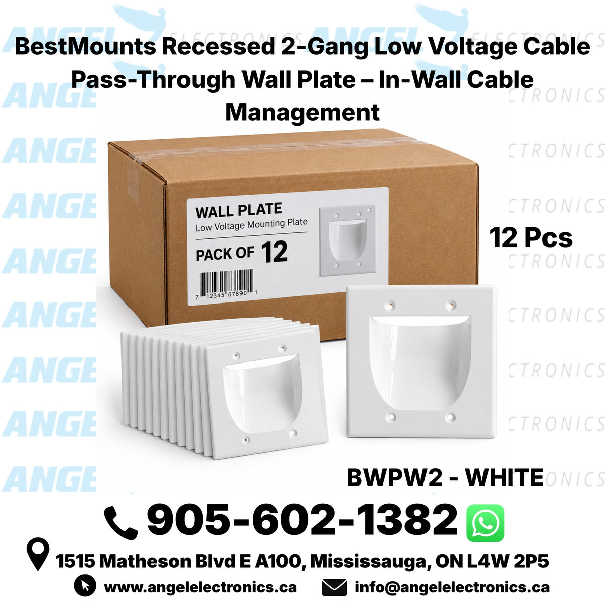 BestMounts Recessed 2-Gang Low Voltage Cable Pass-Through Wall Plate – In-Wall Cable Management | BWPW2