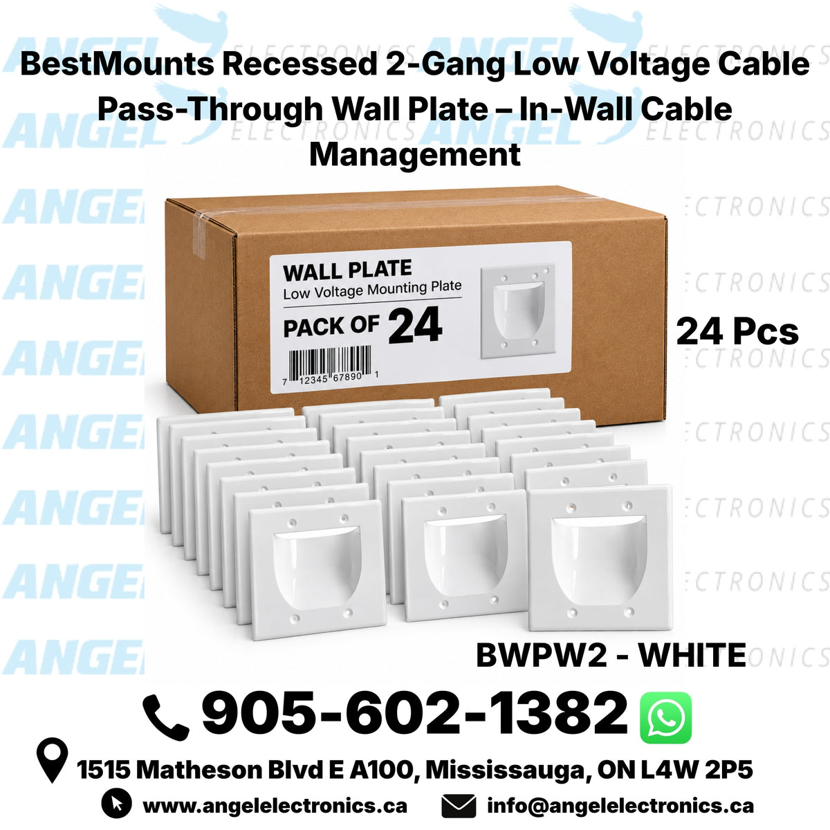 BestMounts Recessed 2-Gang Low Voltage Cable Pass-Through Wall Plate – In-Wall Cable Management | BWPW2
