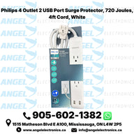 Philips 4 Outlet 2 USB Port Surge Protector, 720 Joules, 4ft Cord, White