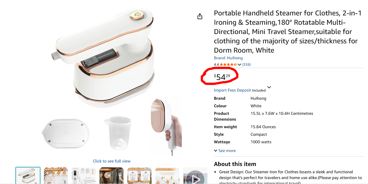 Portable Handheld Garment Steamer – 2-in-1 Iron & Steamer, 180° Rotatable Mini Travel Clothes Steamer