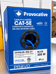 Provo CAT-5E Ethernet Cable – 24AWG Solid Copper, 350MHz, CMR/FT-4, 300m / 1000ft Blue