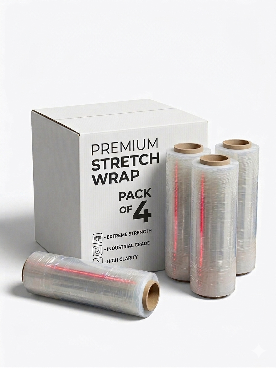 Clear Shrink Wrap Roll – Pack of 4 Heavy-Duty Stretch Film for Packing & Moving
