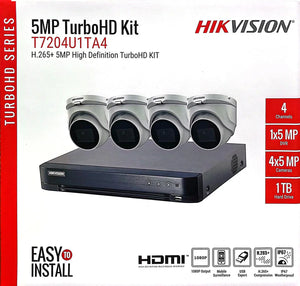 Hikvision TurboHD 5MP CCTV Security Camera Kit with DVR & HDD | 4 Channel & 8 Channel System | Models T7204U1TA4 & T7208U2TA6