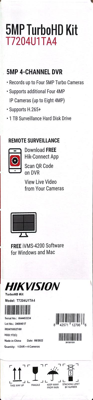 Hikvision T7204U1TA4 TurboHD 5-Piece Kit