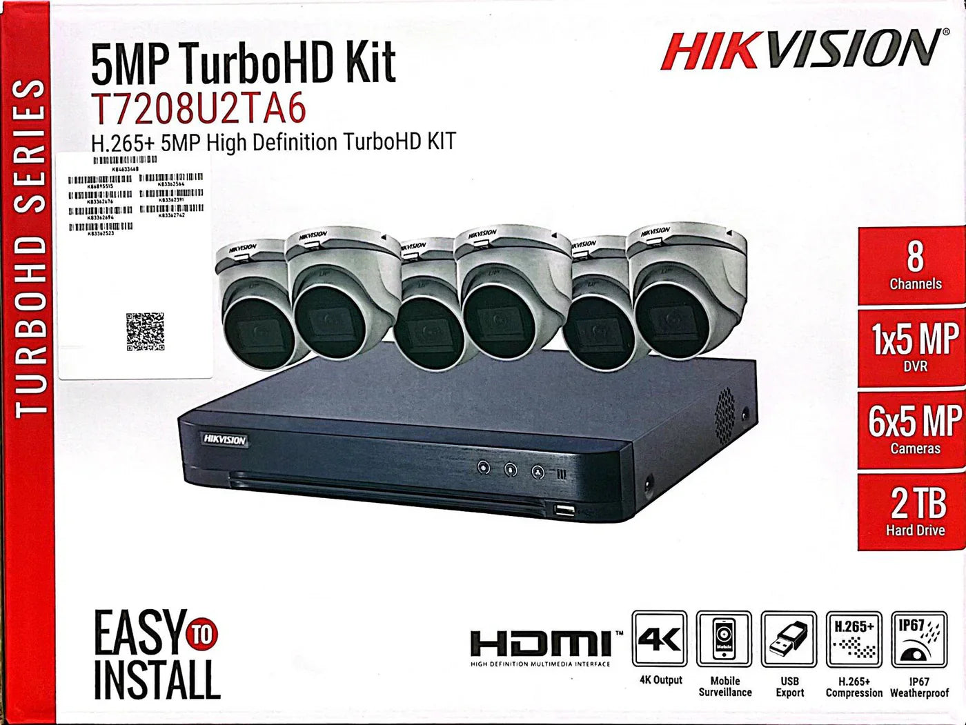 Hikvision TurboHD 5MP CCTV Security Camera Kit with DVR & HDD | 4 Channel & 8 Channel System | Models T7204U1TA4 & T7208U2TA6