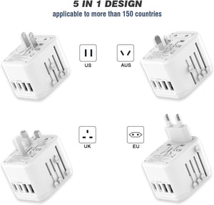 Universal International Power Travel Plug Adapter, 5 in 1 European Travel Plug Adapter W/ 3.5A 2xUSB-A and 2xUSB C Wall Charger and Worldwide AC Outlet for Europe USA UK AUS Asia