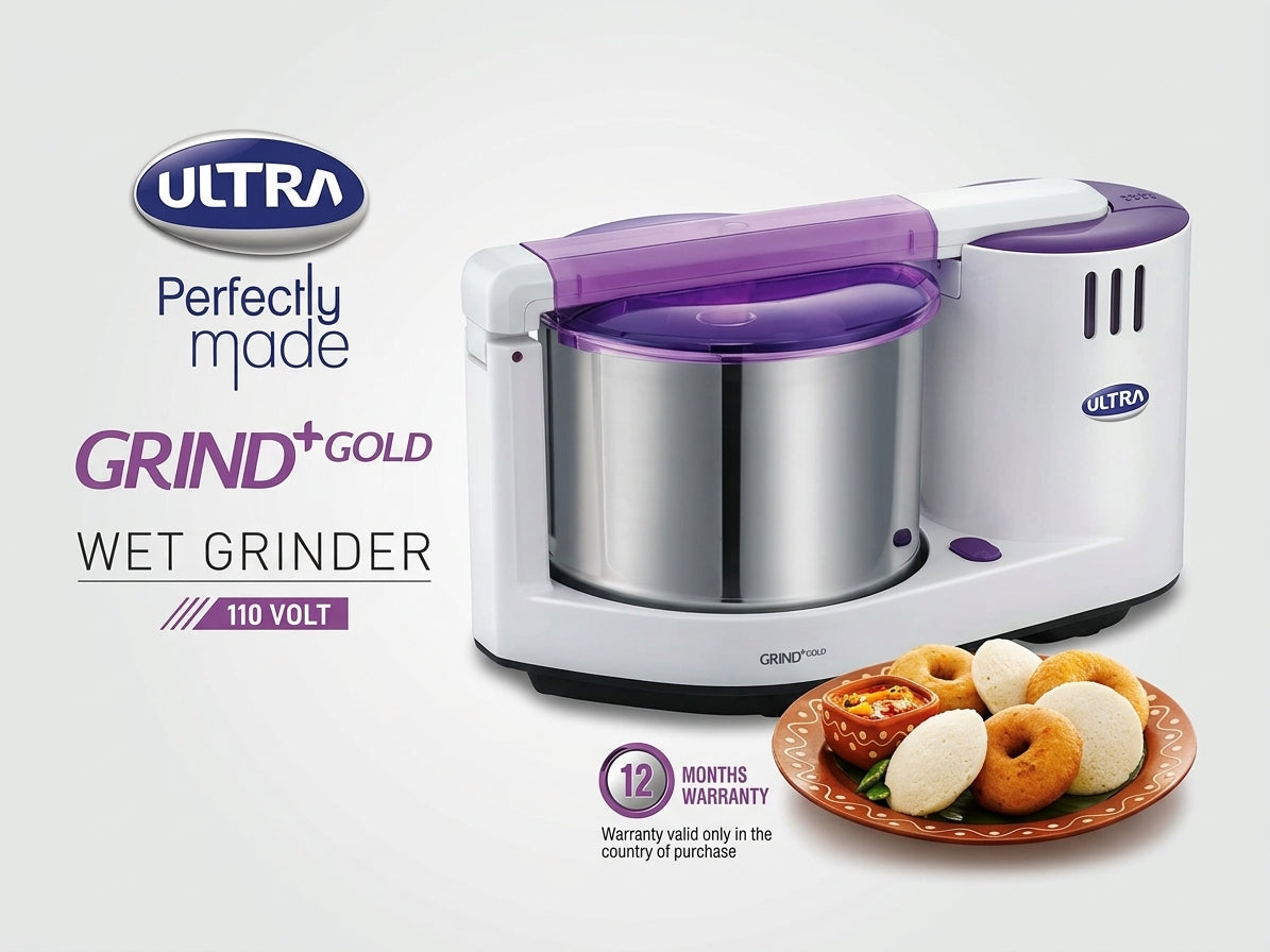 Ultra Grind+ Gold 2 Liter Table Top Wet Grinder with Atta Kneader (110V - USA & Canada)