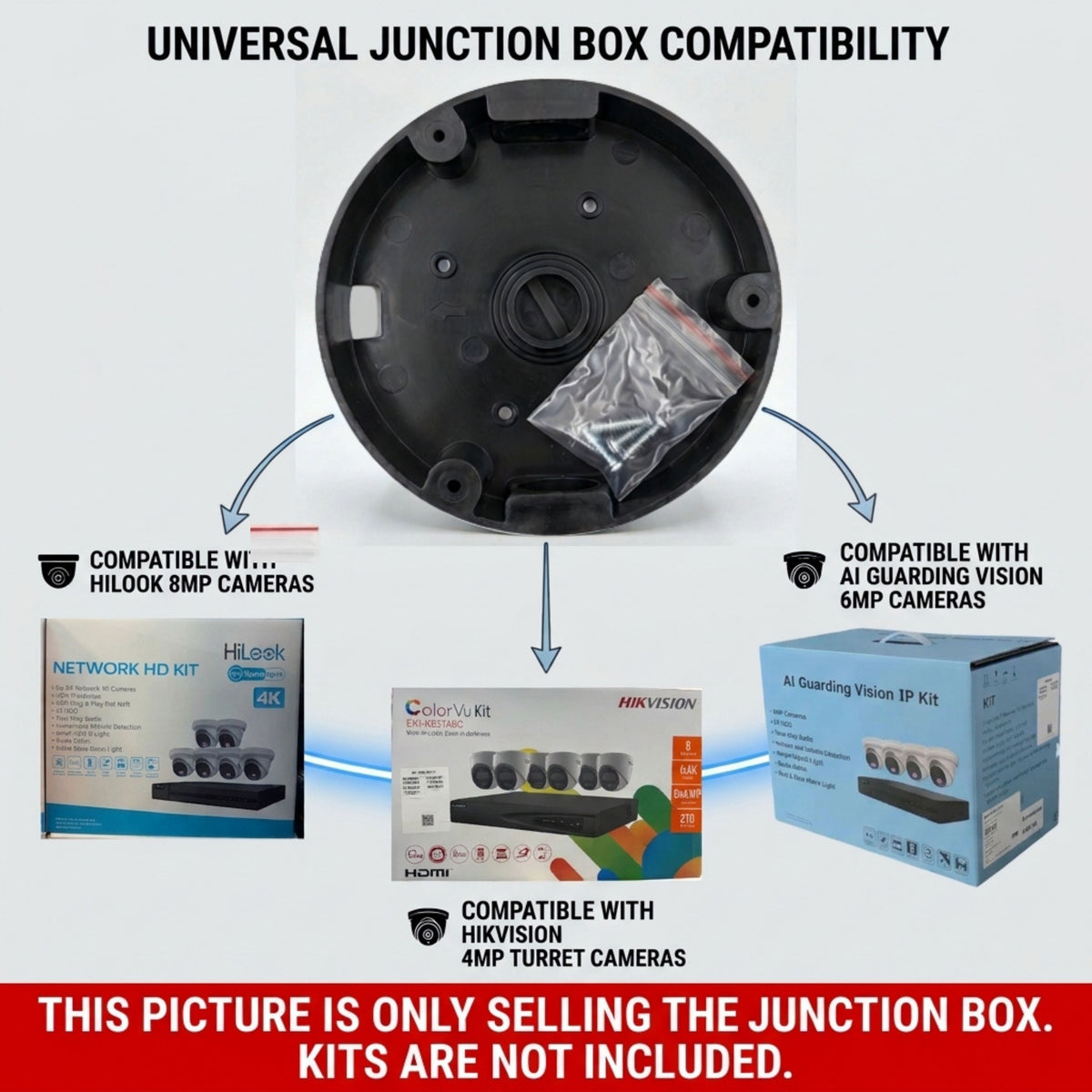Universal Plastic Security Camera Junction Box Without Cover – Black & White | Hikvision, HiLook & AI Guarding Compatible