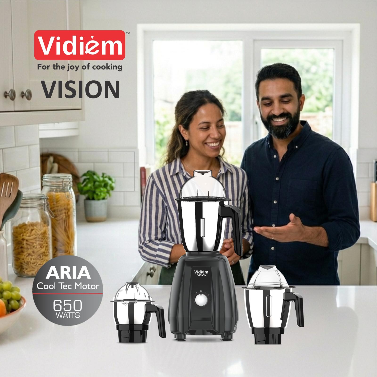 Vidiem Vision Pro 650W Mixer Grinder – 110V, UL Certified, 3 Stainless Steel Jars