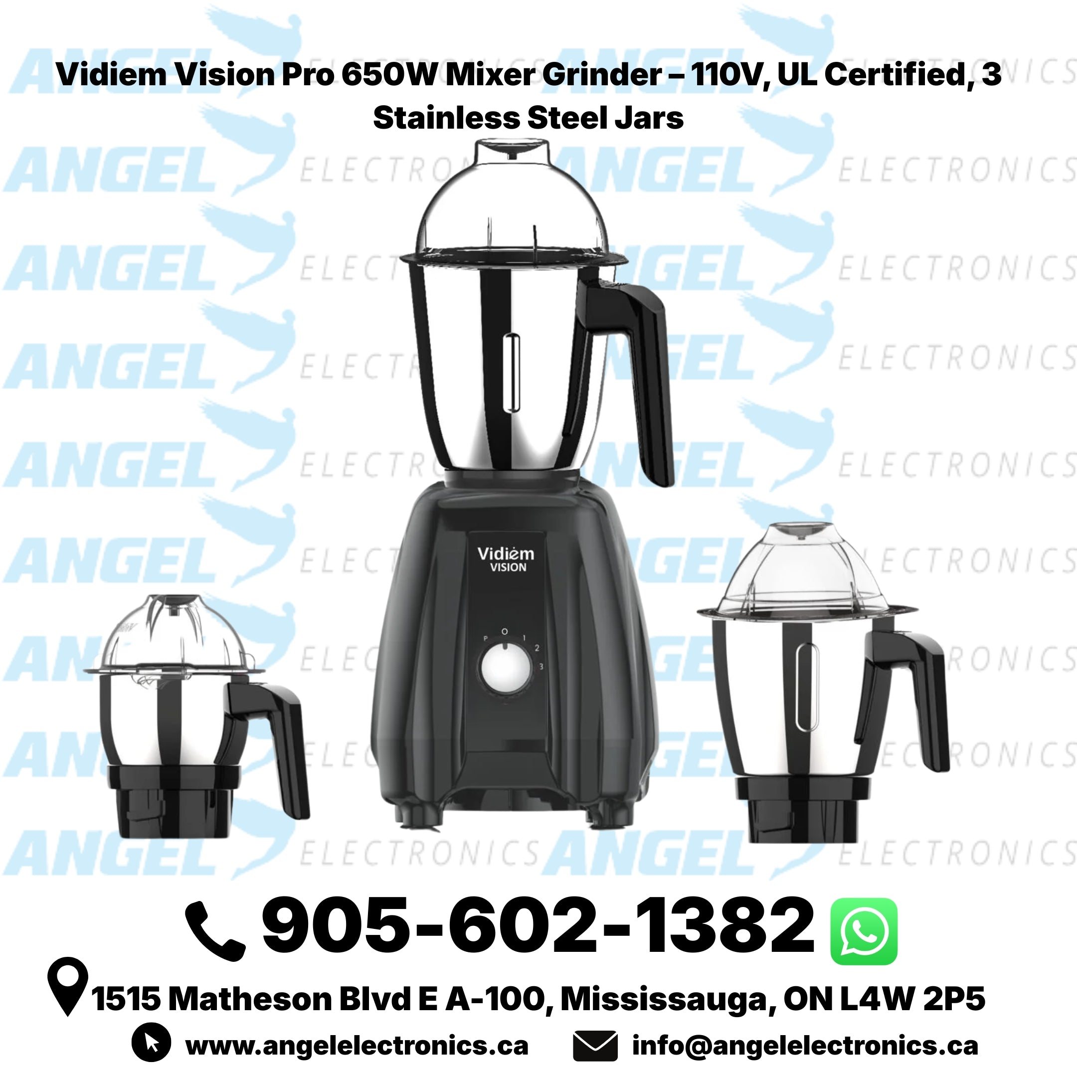 Vidiem Vision Pro 650W Mixer Grinder – 110V, UL Certified, 3 Stainless Steel Jars