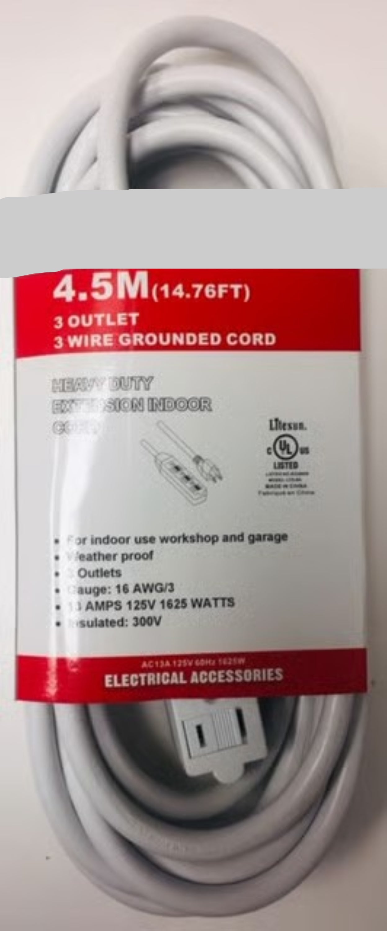 3‑Prong Indoor Extension Cord with Multiple Outlets