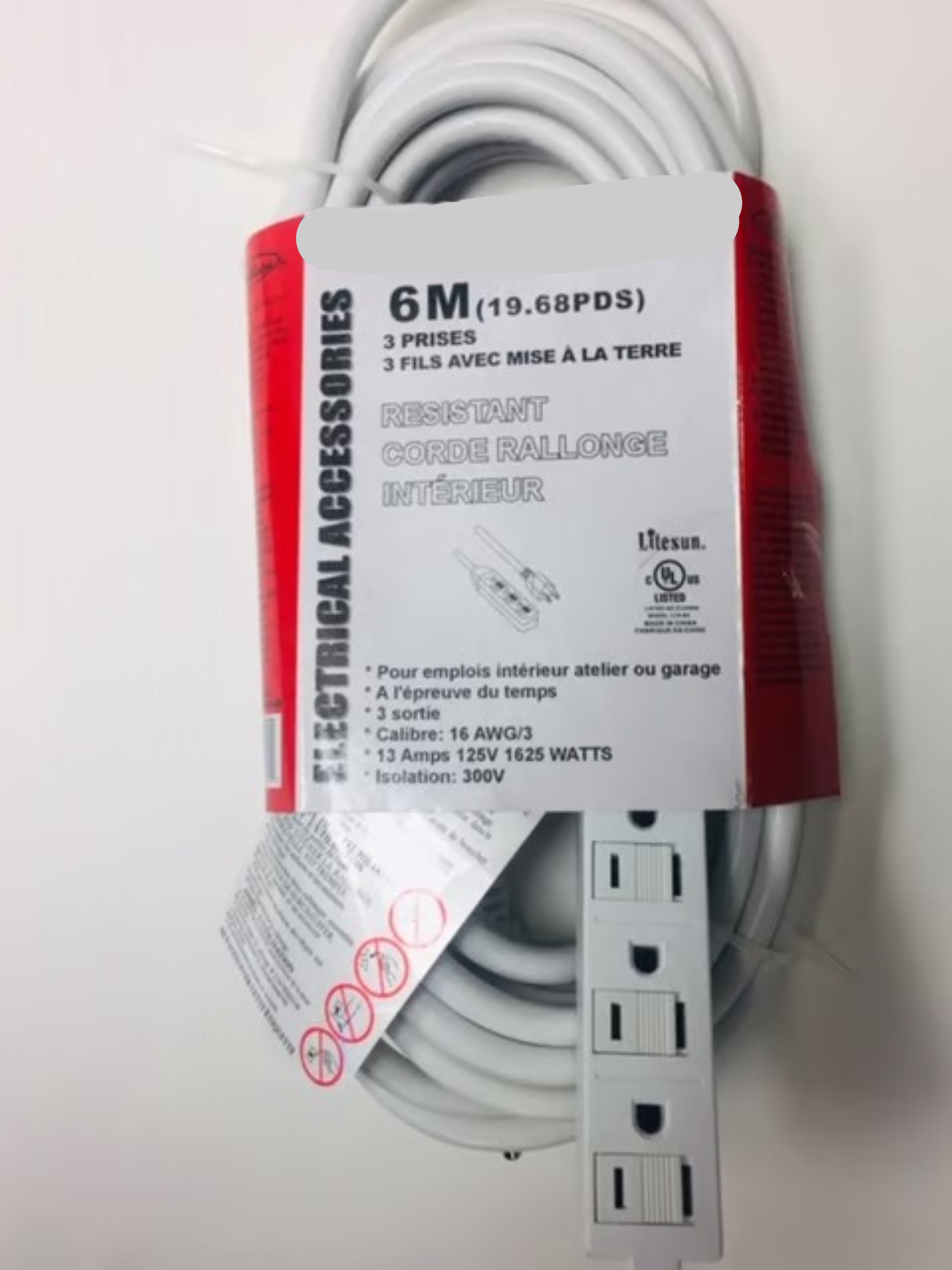 3‑Prong Indoor Extension Cord with Multiple Outlets