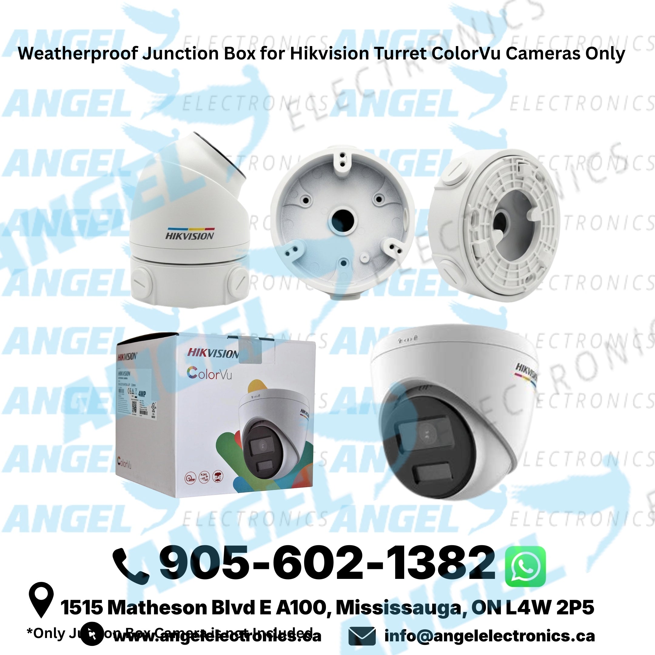 Custom Weatherproof Junction Box for Hikvision Turret ColorVu Cameras Only(Fits DS-2CD1347G2-LUF) – Available in White & Black