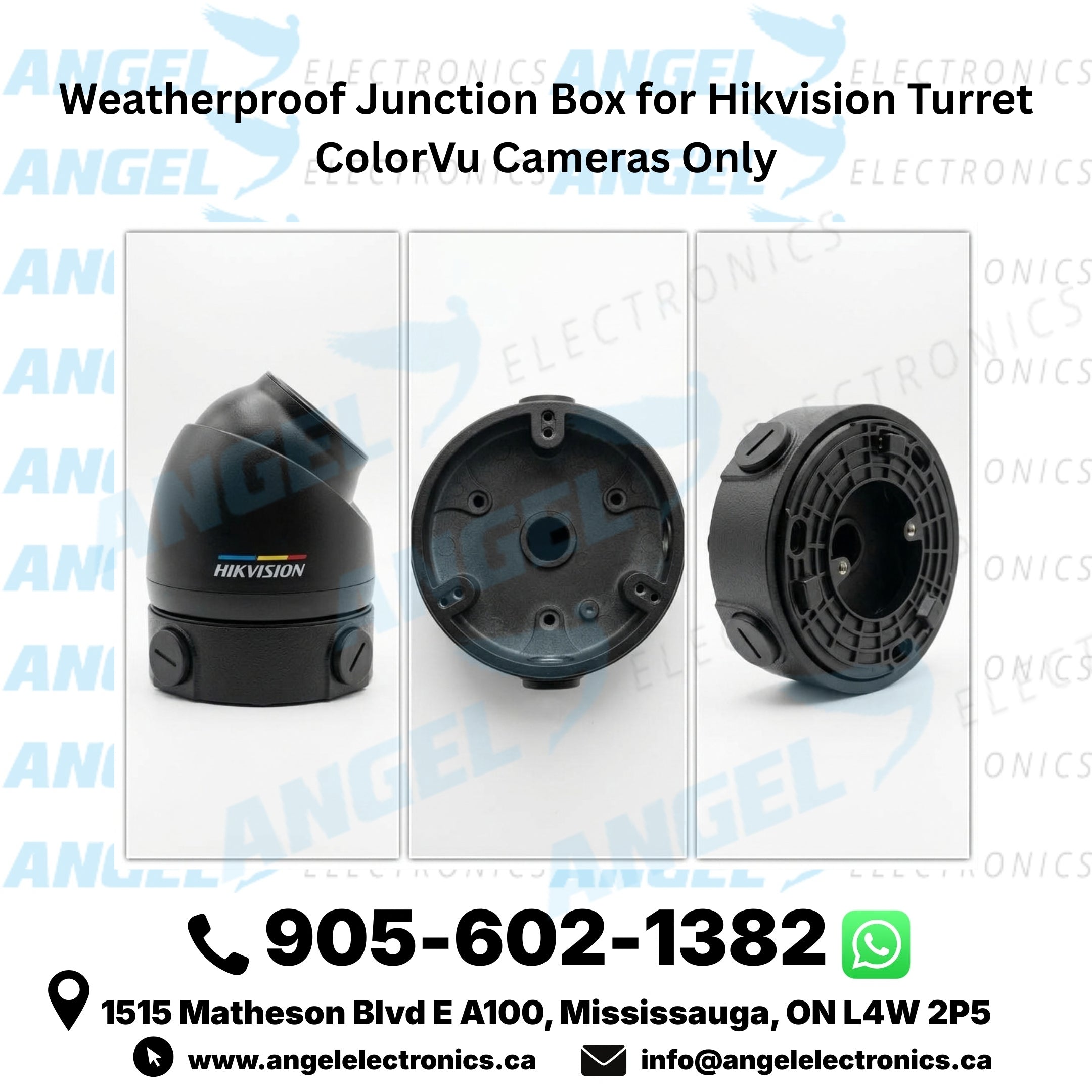Custom Weatherproof Junction Box for Hikvision Turret ColorVu Cameras Only(Fits DS-2CD1347G2-LUF) – Available in White & Black