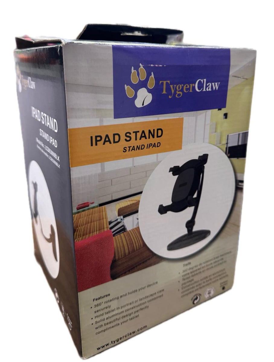 TygerClaw Foldable Tablet Stand for 7"–12" Tablets – 360° Rotating Adjustable Holder (Black)