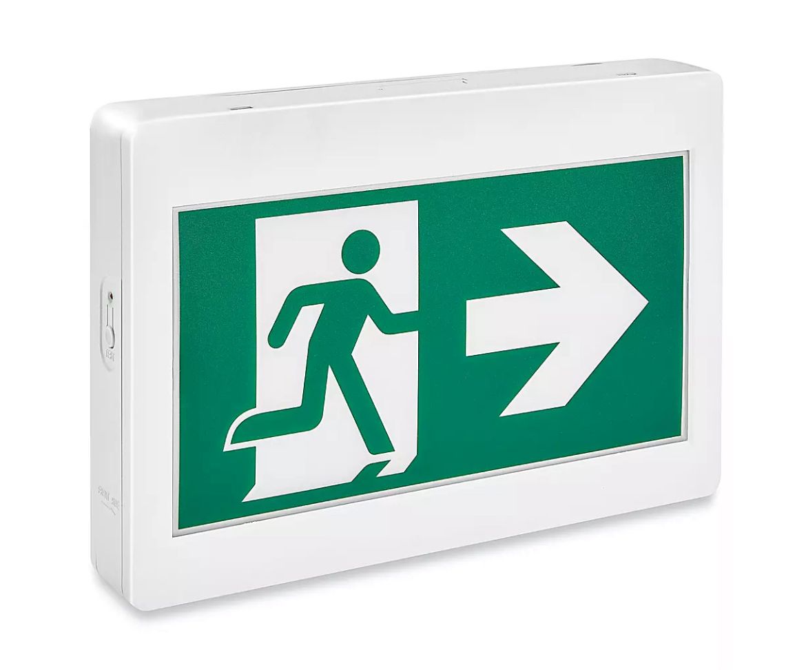 Running Man Hard‑Wired LED Exit Sign – Green, Plastic Housing