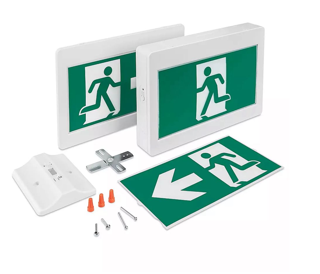 Running Man Hard‑Wired LED Exit Sign – Green, Plastic Housing