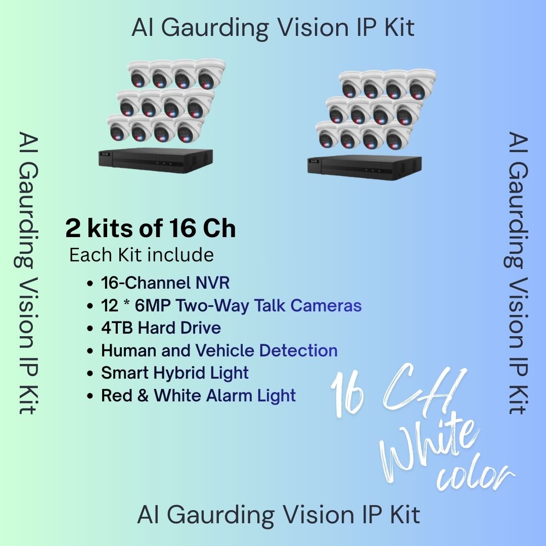 AI Guarding Vision 6MP Security System: 4/8/16 Channel NVR Kits with Active Deterrence Turret Cameras, Red/Blue Flashing Lights, Two-Way Audio, and 2TB/4TB HDD – Available in Black or White