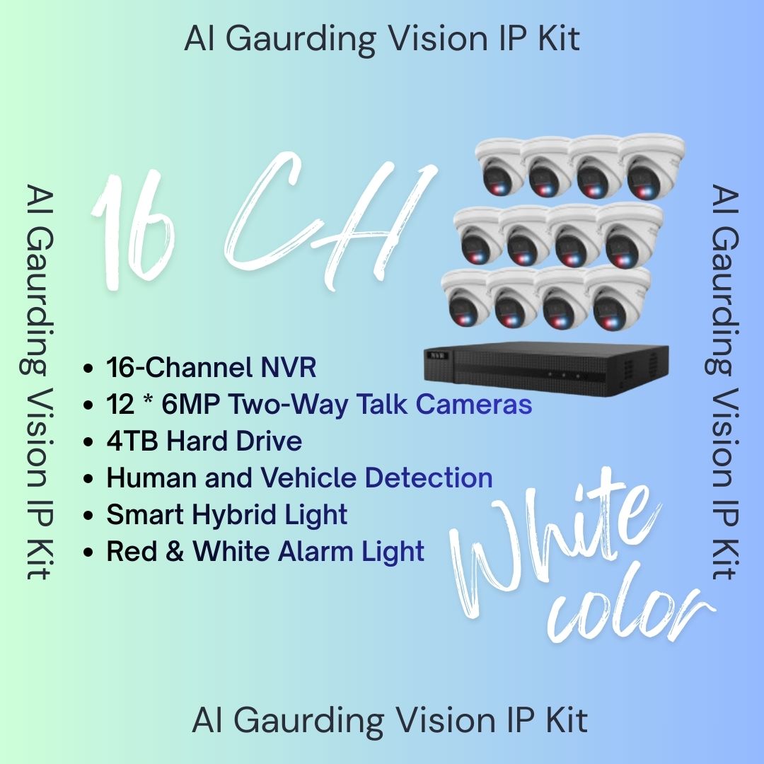 AI Guarding Vision 6MP Security System: 4/8/16 Channel NVR Kits with Active Deterrence Turret Cameras, Red/Blue Flashing Lights, Two-Way Audio, and 2TB/4TB HDD – Available in Black or White