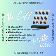 AI Guarding Vision 6MP Security System: 4/8/16 Channel NVR Kits with Active Deterrence Turret Cameras, Red/Blue Flashing Lights, Two-Way Audio, and 2TB/4TB HDD – Available in Black or White