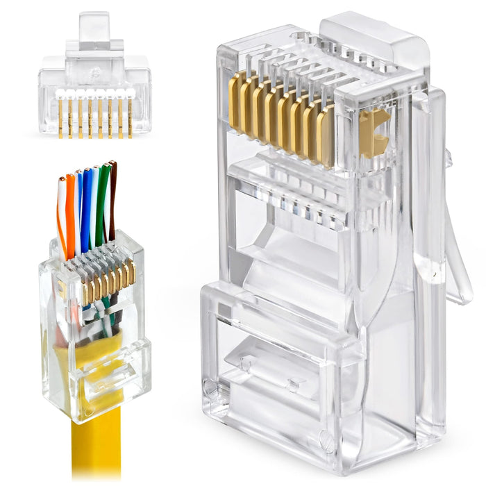 CAT 5E Pass Through ( EZ CONNECTORS ) Modular RJ45 Cat 5 Ethernet Cable Connector Plug Crystal Head 100 PCS