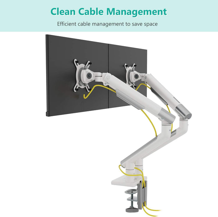 Dual Monitor Stand White Arms Mounts, for 2 Monitors, Mechanical Spring Tension Indicator Fully Adjustable Bracket, Up to 32 inch, 22lbs Weight Capacity , White