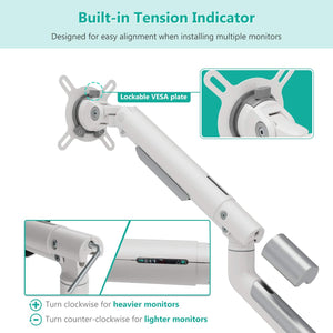 Dual Monitor Stand White Arms Mounts, for 2 Monitors, Mechanical Spring Tension Indicator Fully Adjustable Bracket, Up to 32 inch, 22lbs Weight Capacity , White