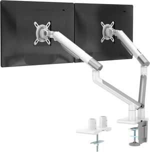 Dual Monitor Stand White Arms Mounts, for 2 Monitors, Mechanical Spring Tension Indicator Fully Adjustable Bracket, Up to 32 inch, 22lbs Weight Capacity , White