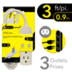Premium Polarized & Grounded 3‑Outlet Extension Cord – 3ft (White)