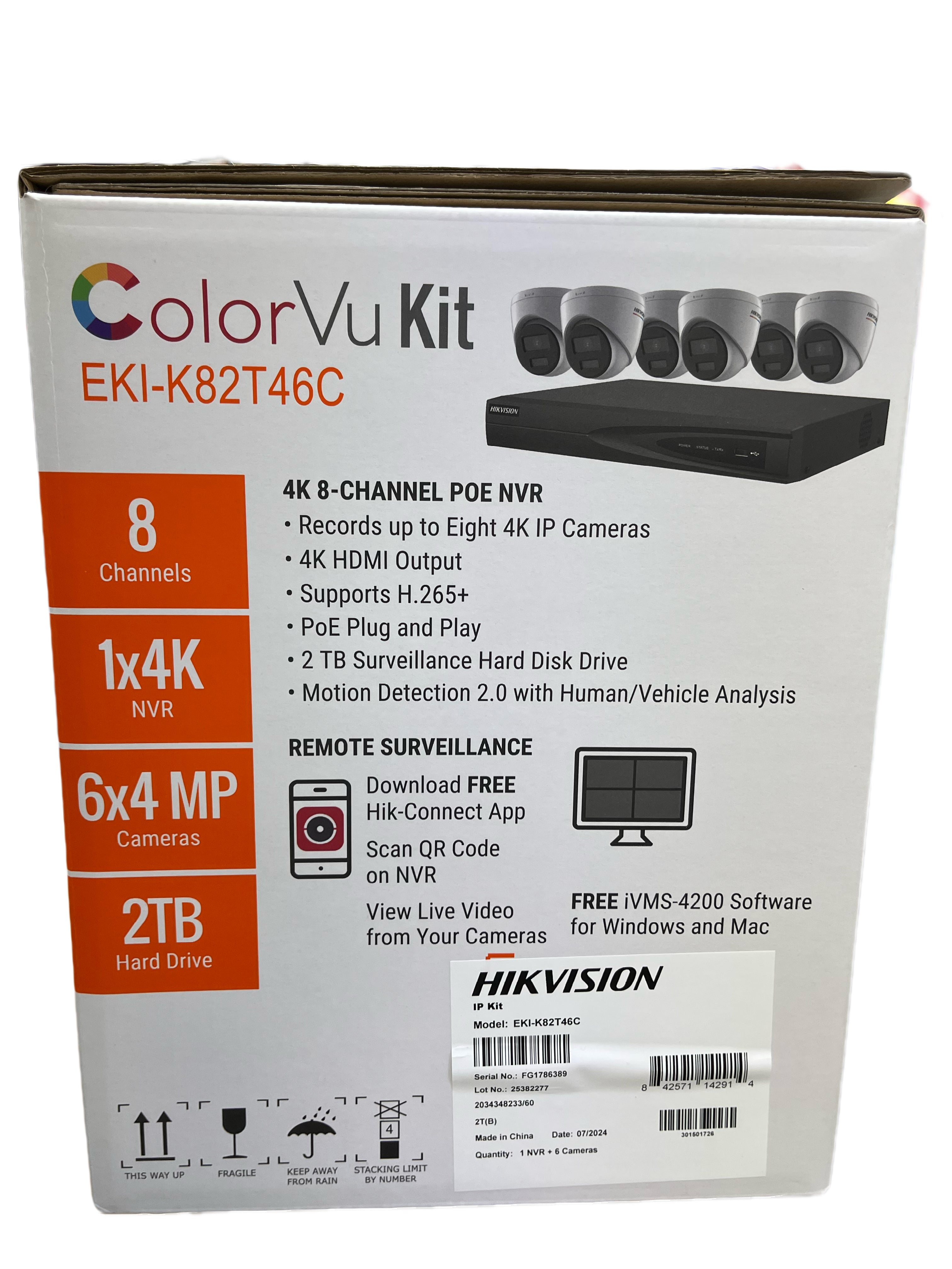 Hikvision ColorVu 6 Camera 4MP Outdoor Security System | 8 Channel 4K NVR | EKI-K82T46C | USA & Canada