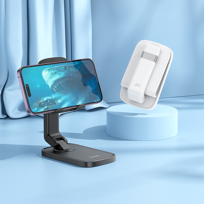 HD8 Blackfish Foldable Desktop Phone Holder Stand | Adjustable Tabletop Mobile Stand for 4.5–7 Inch Smartphones (Black / White)