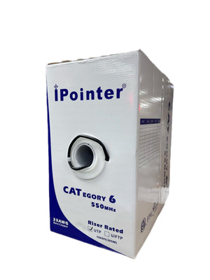 I Pointer CAT6 Bare Copper, C(ETL)US, CMR, FT4 1000FT 23AWG, 550MHZ,White / Black