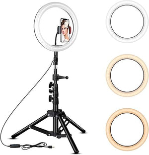 Rovtop 10" LED Ring Light with Tripod Stand & Phone Holder – Dimmable Selfie Light for Makeup, Photography & Live Streaming