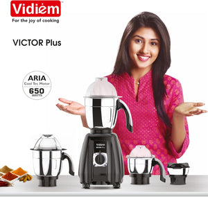 Vidiem Victor Plus Mixer Grinder 110V – 650W UL Certified Motor – 4 Stainless Steel Jars – For Canada & USA – Durable ABS Body, Self-Locking Jars – Wet & Dry Grinding