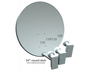 24 in (60 cm) Round Satellite Dish with 3 x Dual DSS Circular LNBs and Bracket for 110, 118/119 and 129 W