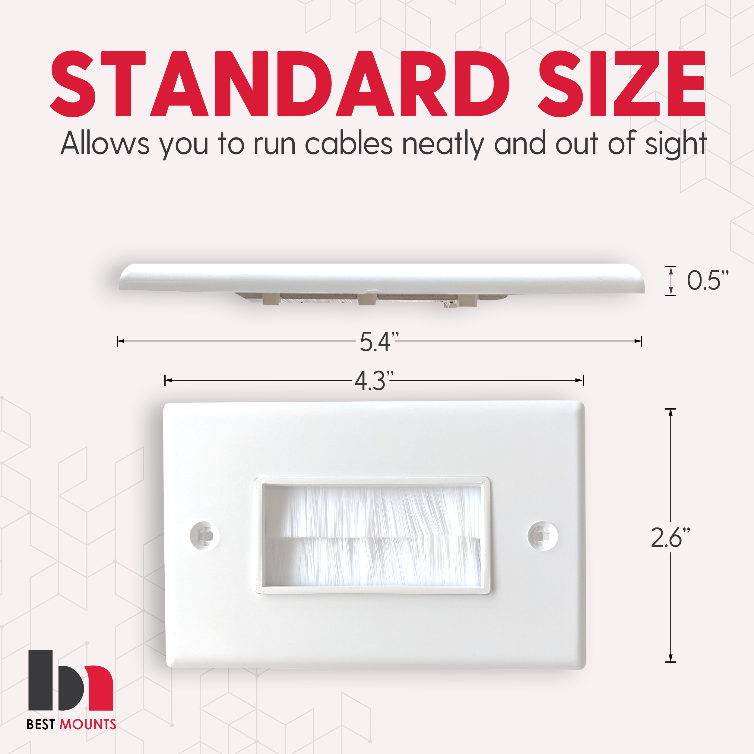 BestMounts - Single Gang Brush Wall Plate (1-Pack), Pass Through Brush Style Opening Low Voltage Cable Plate in-Wall Installation for Speaker Wires, Coaxial Cables, HDMI Cables, or Network/Phone Cables- White