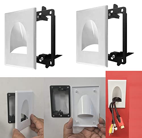 BestMounts In Wall Cable Management 1-Gang Recessed Snap ON Low Voltage Cable Plate with Mounting Bracket ETL Listed  (1-Pack, White)
