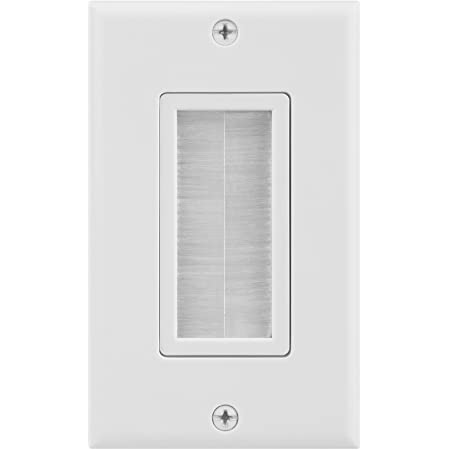Cable Pass-through Wall Plate, Brush Style, Single Gang Decora - White