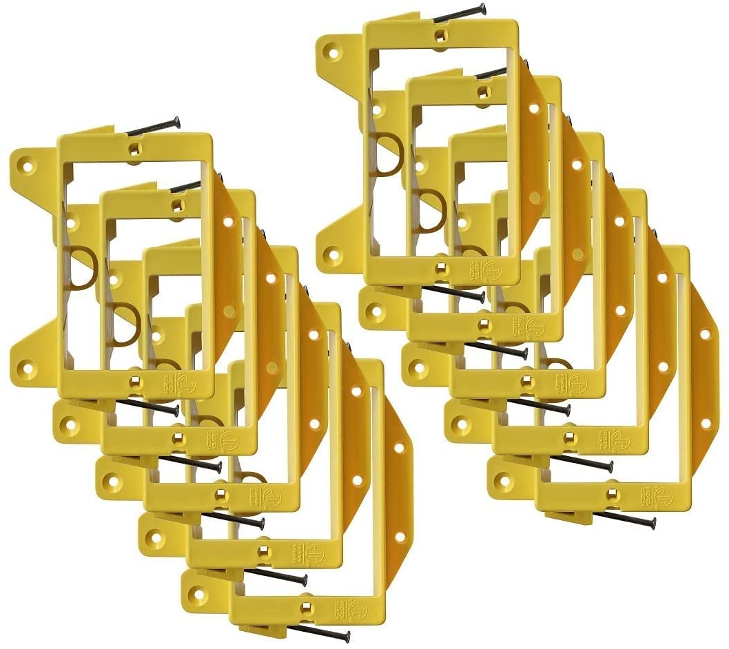 BestMounts - Low Voltage Nail-ON Mounting Bracket 1 Gang Multipurpose New Construction LVN1  – (10 Pack, Yellow)