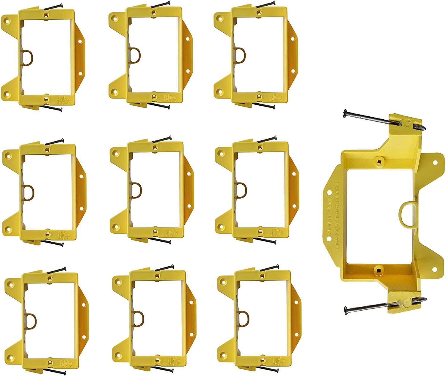 BestMounts - Low Voltage Nail-ON Mounting Bracket 1 Gang Multipurpose New Construction LVN1  – (10 Pack, Yellow)